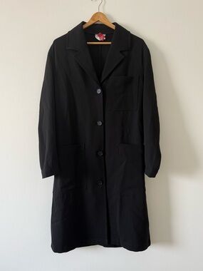 Arket Black Women's Long Trench Coat Jacket 100% Wool Twill